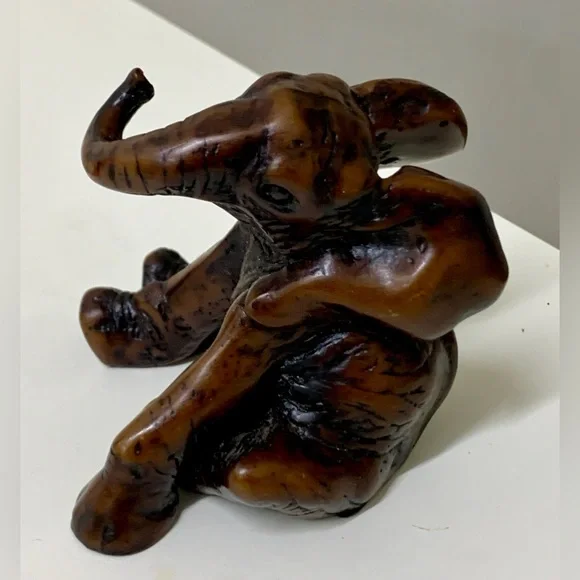 Vintage Mid Century Antique Sitting Playful Baby Elephant Figurine Statue